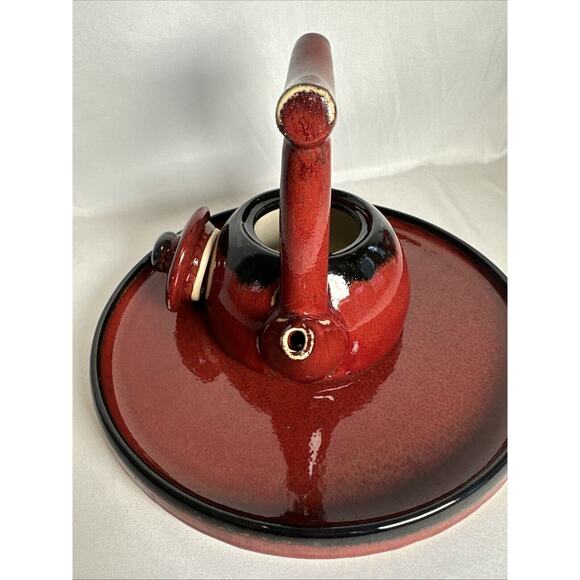 Pier 1 Earthenware Chinese Shanghai Tea Set Lidded Teapot Tray Red - Picture 3 of 8